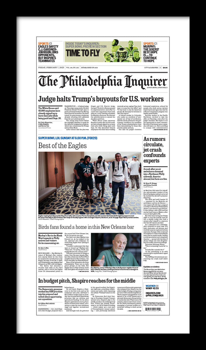 Reprint of the Front Page of The Philadelphia Inquirer 2/7/25 Big G