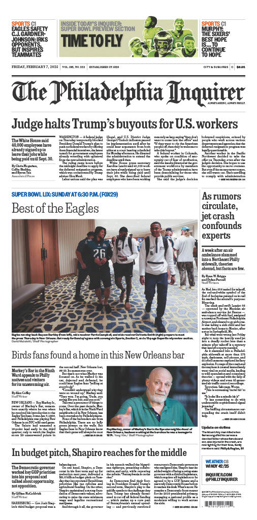 Reprint of the Front Page of The Philadelphia Inquirer: 2/7/25 - Big G ...