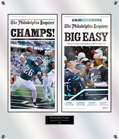 Double Plaque of Inquirer Front Page Birds Coverage: 2/9/25 - Field Edition and 2/10/25 - Big Game Win