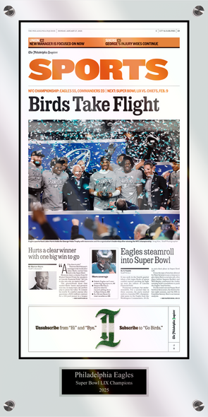 Plaque of the Sports Page of The Philadelphia Inquirer: 1/27/25 - Birds Win 2025 NFC Championship Game