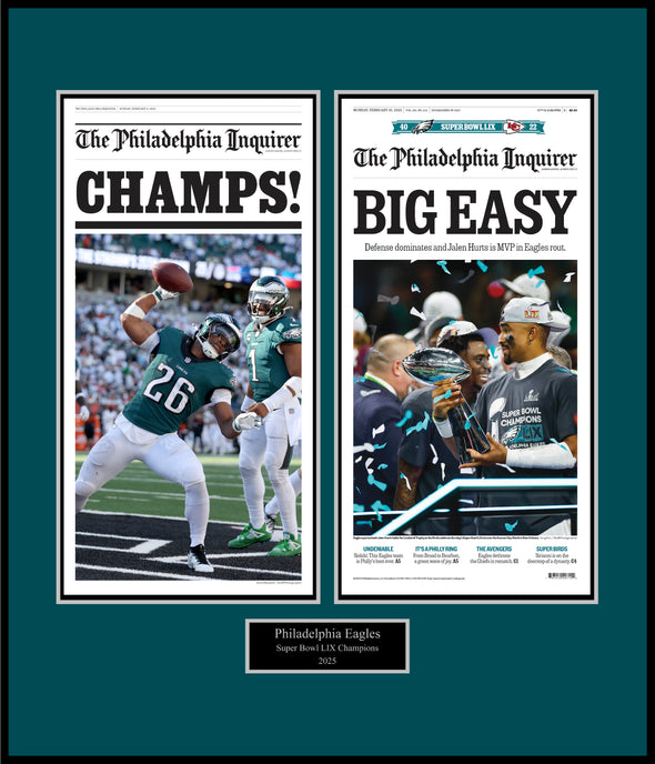 Double Plaque of Inquirer Front Page Birds Coverage: 2/9/25 - Field Edition and 2/10/25 - Big Game Win