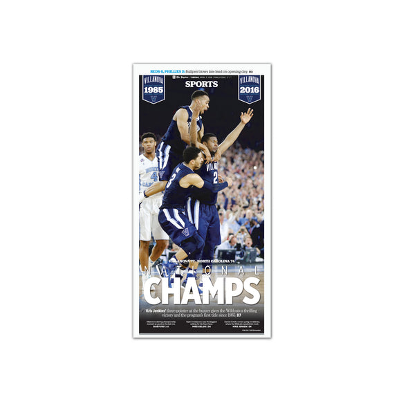 "'Nova Champs" Villanova Basketball 2016 NCAA Champions, Unframed with Mat Inquirer Reprint