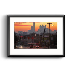 Philadelphia Skyline at Sunset Framed Print with Mat