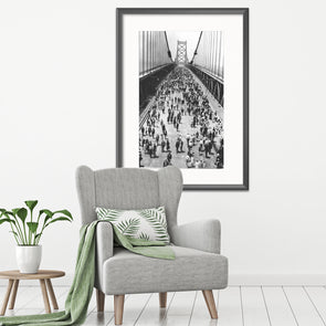 Philadelphia Ben Franklin Bridge on Opening Day, Framed Print with Mat Hanging on Living Room Wall