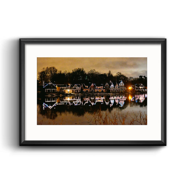 Boathouse Row at Night, Framed Print with Mat by April Saul
