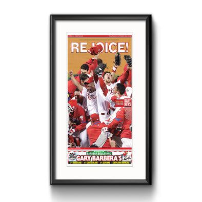 Daily News Sports Commemorative Keepsake Page - "Rejoice!" Philadelphia Phillies Framed with Mat
