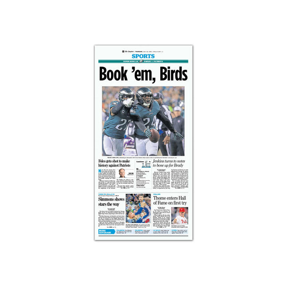 "Book 'em Birds" Eagles Commemorative Reprint Unframed, Inquirer