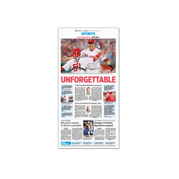 Inquirer Sports Commemorative Page - "Unforgettable" Phillies, Unframed Print