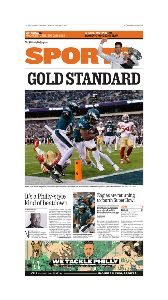 Reprint of Sports Section Page in The Philadelphia Inquirer: 1/30/23 - Birds Win 2023 NFC Championship Game
