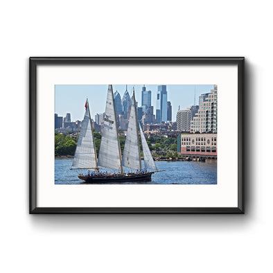 Philadelphia Skyline Delaware River "Parade of Sails 2018" Framed Print with Mat