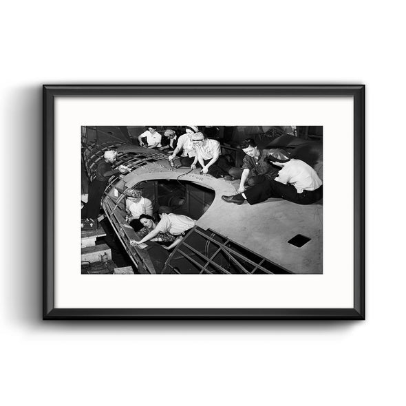 "Riveting Women Defense Workers", Framed Print with Mat