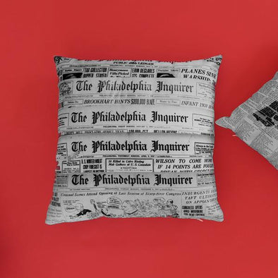 Philadelphia Inquirer Newspaper Pillow on Red Background